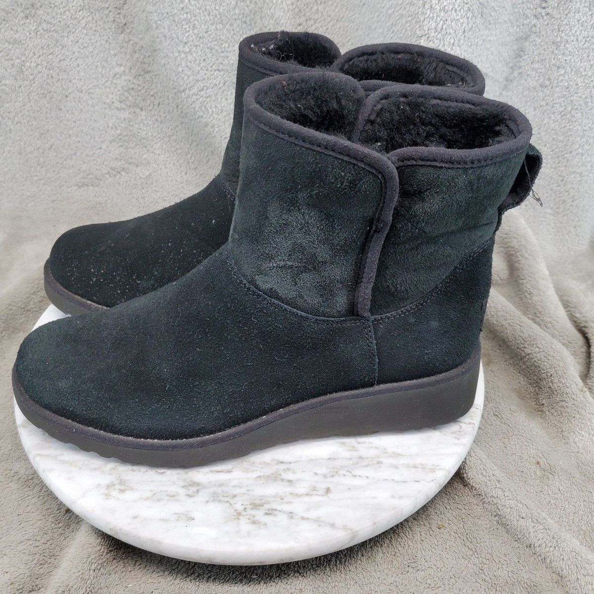 Ugg Shoes Womens Size Black Suede Kristin Short Wedge Shearling Lined  Boots