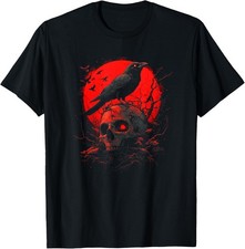 Black Gothic Raven Skull Red Moon Graphic Black Crow T-Shirt unisex T-Shirt