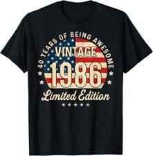 40th Birthday Vintage 1986 40 Year Old Gifts Men USA Flag T-Shirt