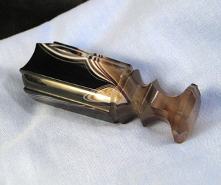 STUNNING VICTORIAN ANTIQUE DESKTOP SEAL QUARTZ BANDED AGATE STONE LETTER WRITING