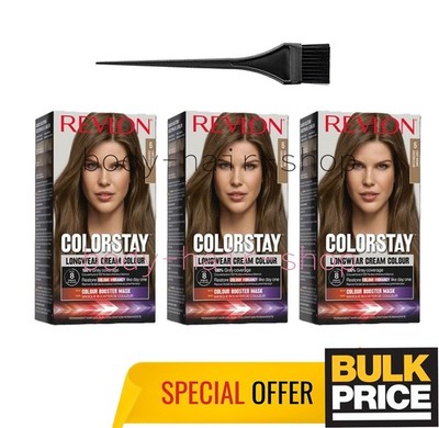 Revlon ColorStay 6 Light Brown Hair Color Cream 3-Pack Vegan Permanent Hair Dye