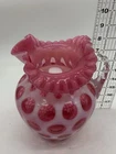 Cranberry Opalescent Coin Dot American Art Glass Fenton Mid Century Cottage 9”