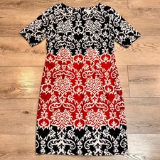 Cato Women Size 12 Large L Black Red White Damask Print Sheath Dress Knee Length