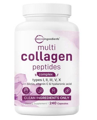Micro Ingredients Multi Collagen Pills for Women & Men, 240 Capsules--