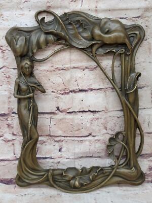 Milo Bronze Picture Photo Frame Sculpture Figural Female  Lily Orchid Flowers