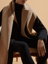 $695 Theory Scarf Winsome 2 Black Camel Double-face Wool Cashmere Coat M