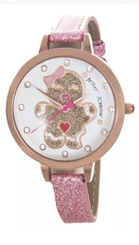 Betsey Johnson Gingerbread Dial Rose Gold Leather Band Watch 26894RGD