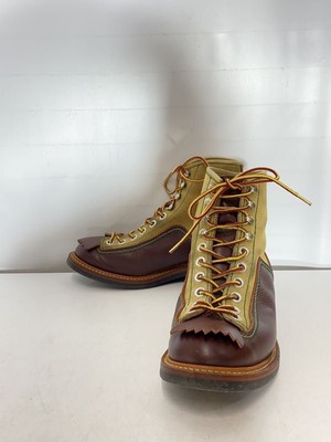LONE WOLF BOOTS LACE UP CARPENTER CATS PAW SOLE US7 Brown LEATHER 
