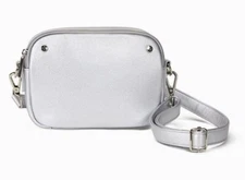 Thirty One Double-Zip Crossbody Bag in Silver Metallic Smooth Pebble NWT