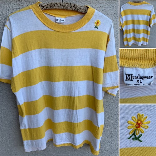 Vintage Striped T Shirt Combed Cotton Munsingwear Surf Mod Combed Cotton Sz XL