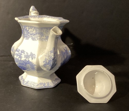 Antique Staffordshire W. Adams & sons Teapot with design/Blue on White - Picture 3 of 11