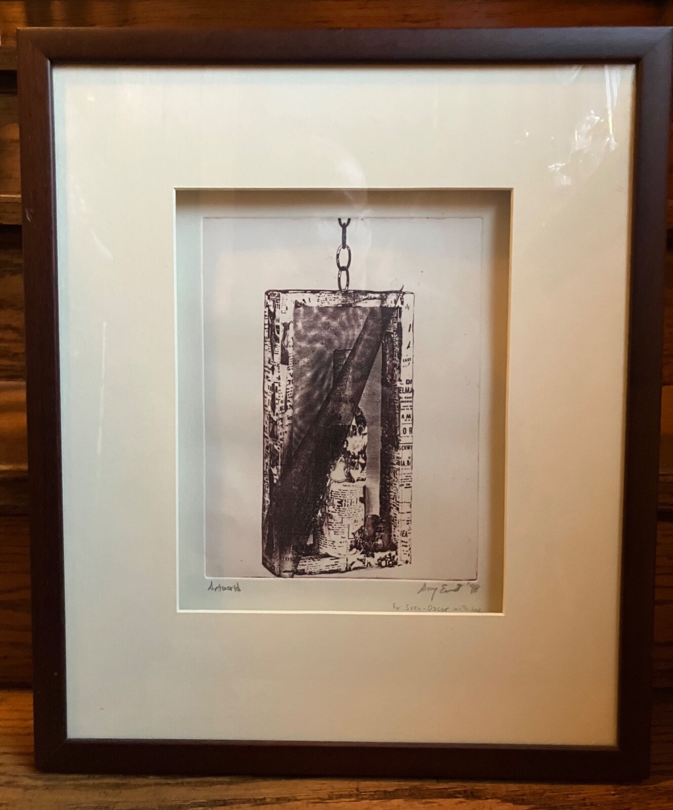 Amy Ernst Hand Signed Etching "Artworld" 1998 15x18x1 3/8 in