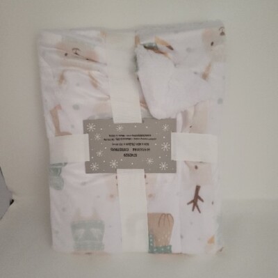 Baby's First Christmas Woodland Animals Blanket - 30x40 Inch Sherpa Fleece Throw