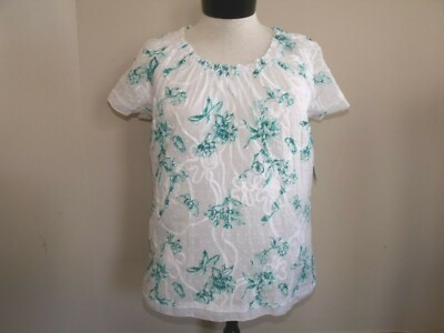 NEW LAURA SCOTT PEASANT SWING BLOUSE TOP SZ XL- GREEN WHITE- BEAUTIFUL