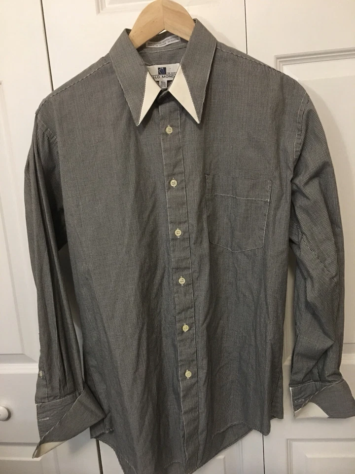 Italo Mondo Mens Sz 15 1/2 32/33 Button Up Dress Shirt French Cuffs Black White - Image 3 of 4