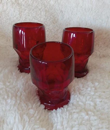 Set of 3 Vintage VIKING Ruby Red Georgian Honeycomb Drinking Glasses 5 Inches