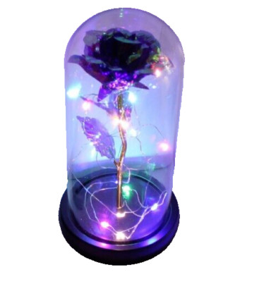 Blue Eternal Rose w LED Lights in Glass Dome Mothers Valentines Anniversary Gift