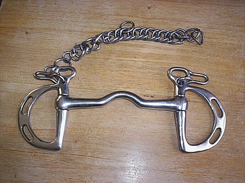Used Stainless Slotted Low Port  Kimberwick  Bit 5" Mouth SS Curb Chain
