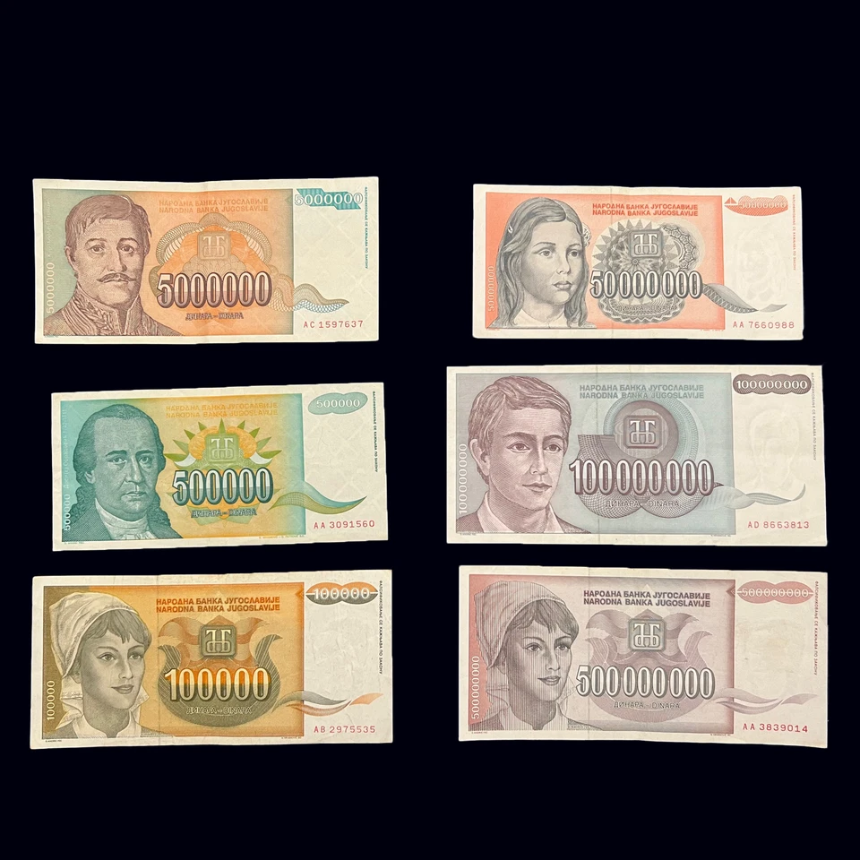Yugoslavia Juego de 18 Billetes Hiperinflación 5 50 100 500 Millones Dinaras Foto 4 de 4