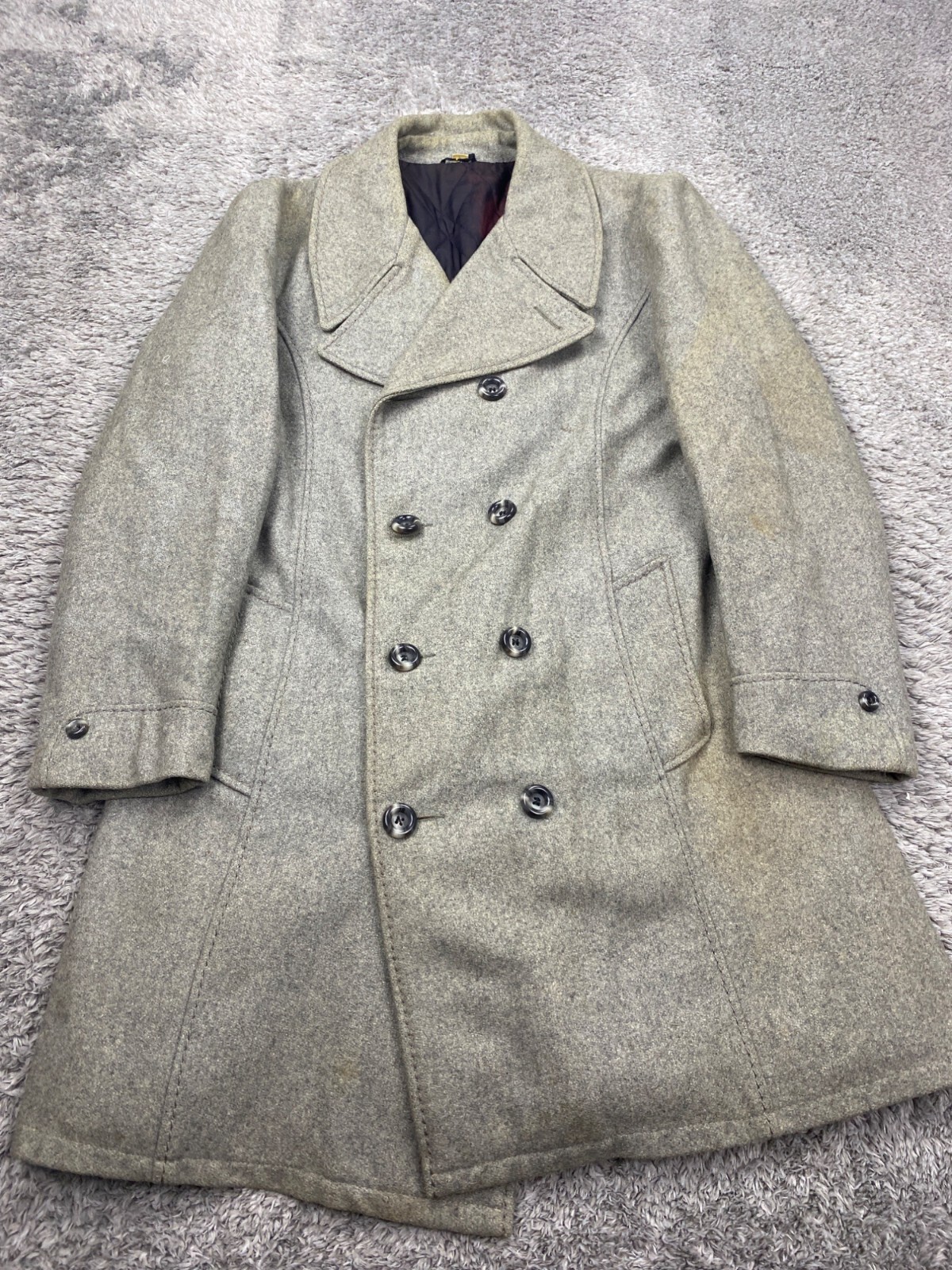 Vintage Gray Wool Tweed Peacoat Men 42 Double Breasted Old Money Style