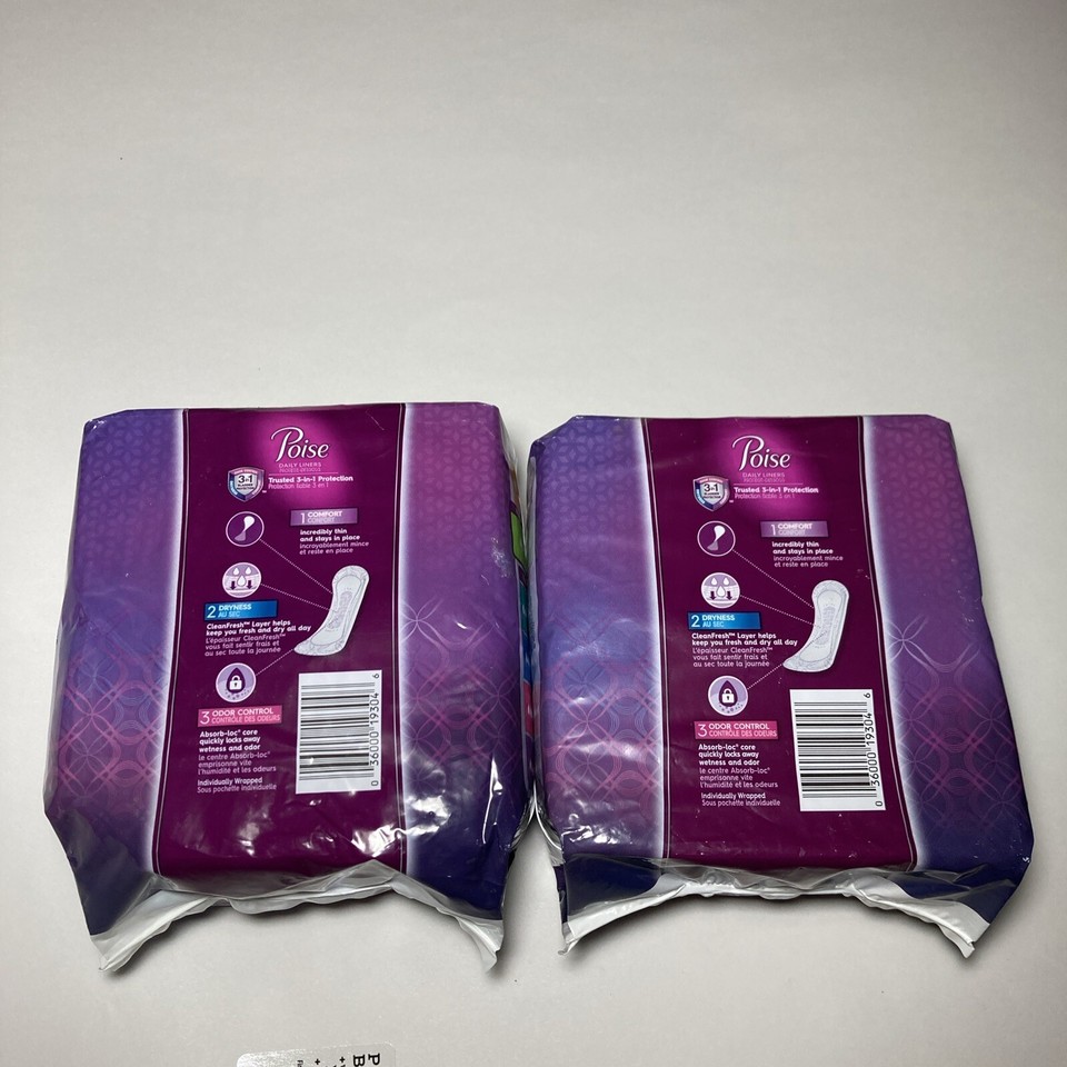 (2 PACKAGENEW) Poise Liners LongLength 2 Very Light Absorbency TOTAL