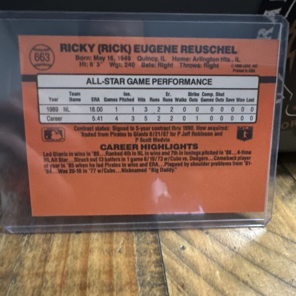 1990 Donruss - "All-Star Game Performance" above Stats #663 Rick Reuschel - Image 2 of 2