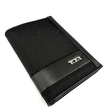 TUMI Alpha SLG Folding Card Case Wallet Black Ballistic Nylon with Leather Trim