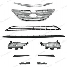 10pc For Sonata 2011-2014 Upper Lower Chrome Grille Fog Lights Bumper Brackets