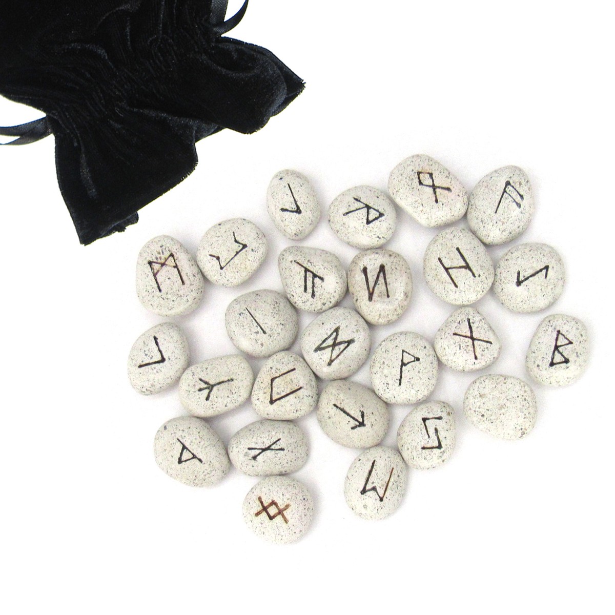 RUNE NEW Ceramic Rune Set - 25 Norse Rune Tiles with Velvet Bag - Elder