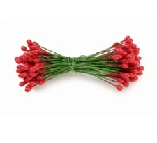 144 Holly Berries 1/4 inch w/wire stems Holiday or Christmas, Floral decorations