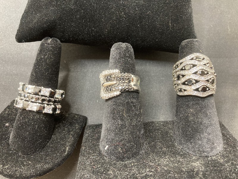 Trio of Elegant CZ and Black Diamond Cocktail Rings From My Film Collection
