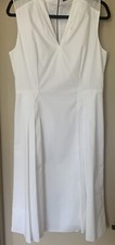 Ellie Tahari White Pleated Poplin Dress Size 10 Retail Price $298
