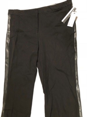 Women's NWT Alfani Black Faux-Leather-Trim Cropped Pants