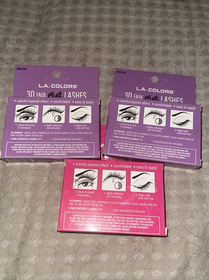 LA COLORS 3D Faux Mink False Eyelashes - Pucker Up Pink/Purple Passion LOT OF 3 - Image 3 of 3