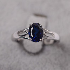 Sapphire ring sterling silver engagement, Lab-Created, birthstone ring
