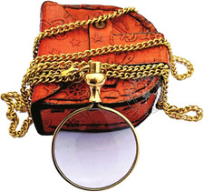 Brass Magnifying Glass, Optical Magnifier Lens with Necklace Chain Monocle for L