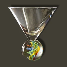 Hand Blown SWIRL Martini Cosmo Glass Bubble Ball Stem Murano Fasce Style