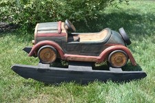 Hand Made Carved Folk Art Rocking Horse Car Vintage Solid Wood Kids Toy