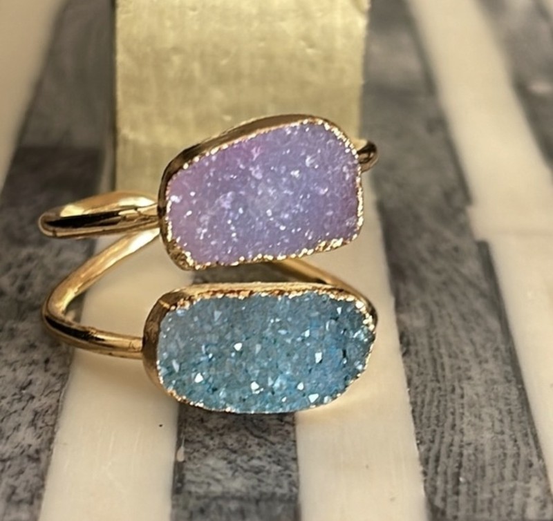 Vintage Double Druzy Quartz Crystal Ring Size 7