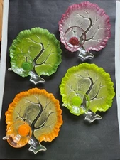 Vintage Orchard Hazel Atlas Tree of Life Snack Plates With Handled Cups Set 4