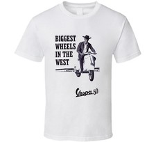 Retro Vintage White Tee T-shirt Cowboy Vespa Moped Scooter Western 1950s Advert
