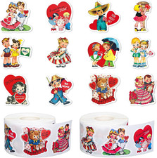 1000Pcs Vintage Valentine'S Day Stickers Roll Retro Heart Boy Girl Self-Adhesive