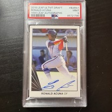 2018 Leaf Ultimate Draft “1990” Ronald Acuna Jr On Card Rookie Auto PSA 9 #BARA1. rookie card picture