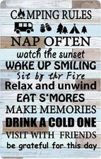 Camping Rules Tin Metal Sign Lakeside Camper Door Decor 8x12