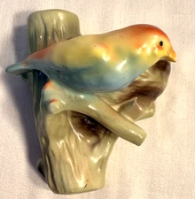 Vintage 1930’s Bird Theme Czechoslovakia Wall Pocket Vase Colorful Czech Ceramic
