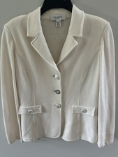 St. John Ivory Wool Blend Knit Blazer Jacket Pearl Buttons Size 4
