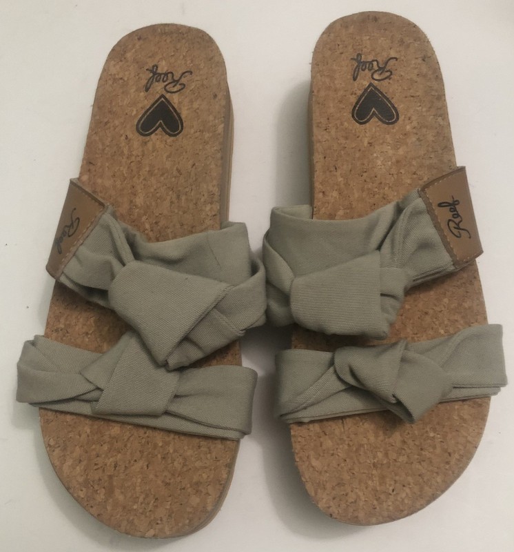 REEF Sandals Slip On Cloth Beach Khaki Green Women’s Size US 9 EU 40