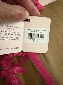Agent Provocateur Sparkle Hot Pink  Bra s 36DD , Suspender S 3 , Brief S 3 Set