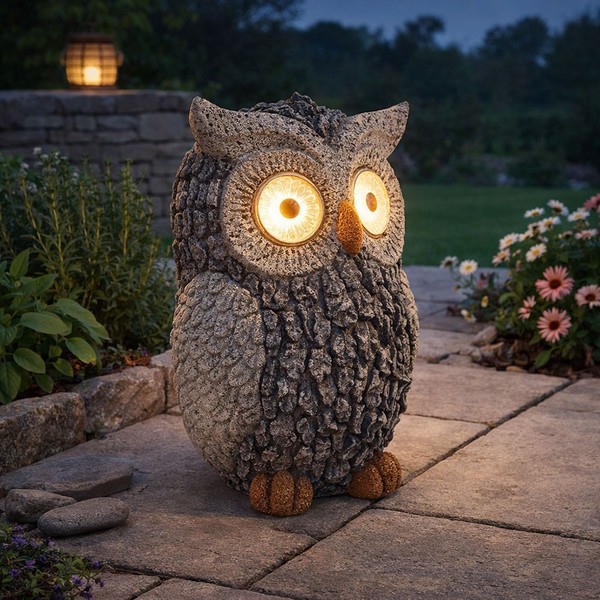 Solarleuchte Figurlampe AußEnleuchte Eule Terrassen Stein Design Led Balkonlampe-image