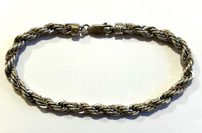 Precious Precious 925 14K Sterling Silver Yellow Gold Rope Chain Bracelet 7 3/8 